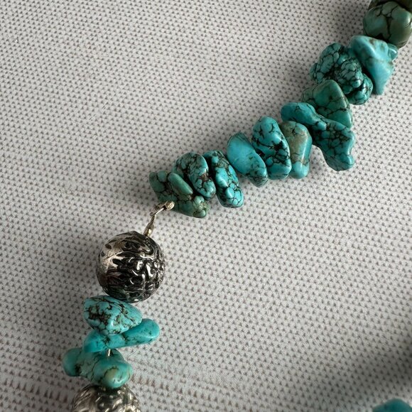 Turquoise Blue Magnesite Beaded Necklace 20” Boho Southwestern Jewelry - Picture 10 of 15